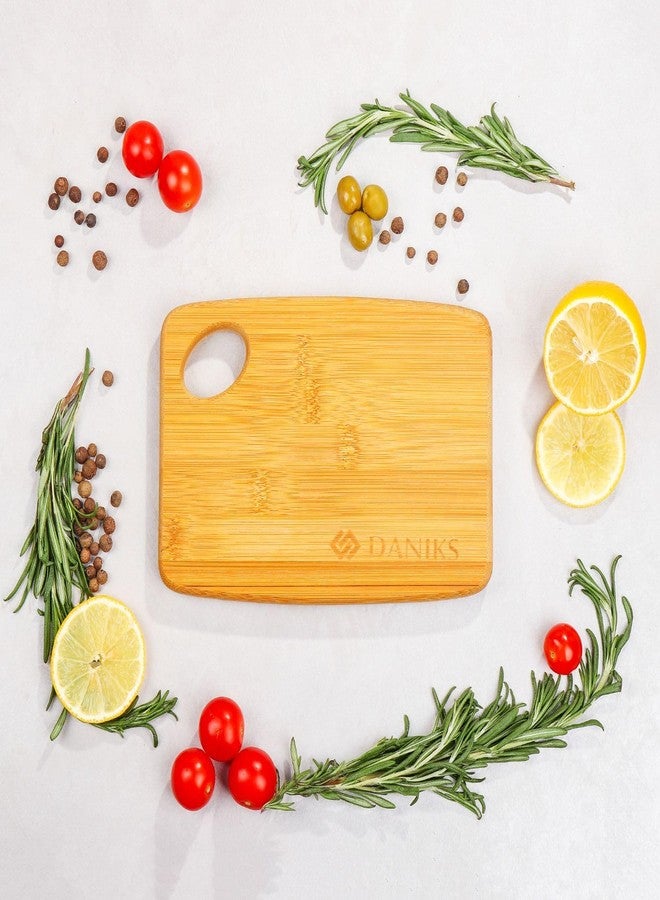Daniks Bamboo Cutting Board 9 x 6 in (Small), Extra‑Thick Heavy‑Duty, with Hanging Hole, Pre‑Oiled, Eco‑Friendly - Image 2