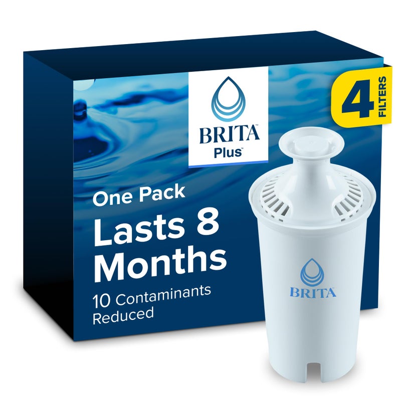 Brita Plus Water Filter, BPA-Free, High-Density Replacement Filter for Pitchers and Dispensers, Reduces 2x Contaminants*, Lasts Two Months or 40 Gallons, Includes 4 Filters - Image 1