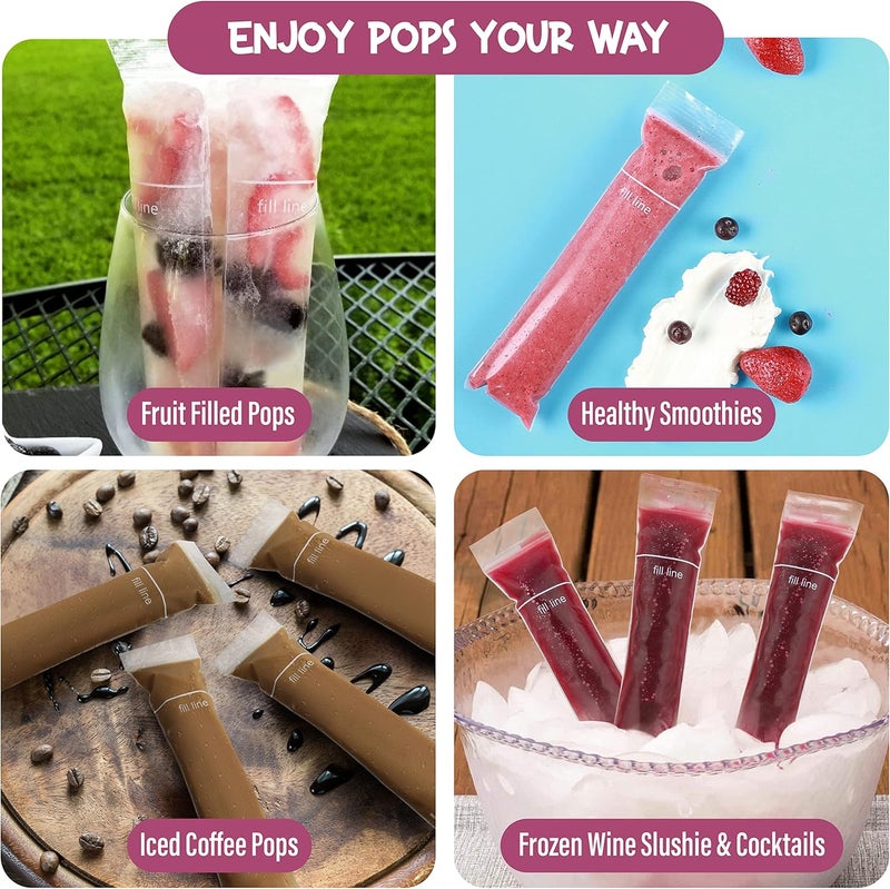 FROZIP 125 Disposable Ice Popsicle Mold Bags| BPA Free Freezer Tubes With Zip Seals | For Healthy Snacks, Yogurt Sticks, Juice & Fruit Smoothies, Ice Candy Pops| Comes With A Funnel (8x2") - Image 5