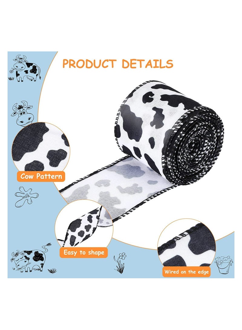 SYOSI Cow Print Ribbon 2 Rolls Wired Edge Ribbon Cow Spot Pattern Ornaments Fabric Ribbons for Wreaths Wrapping Crafting DIY Craft Gift Wrapping Bouquet Home Party Decoration 10 Yards - Image 3
