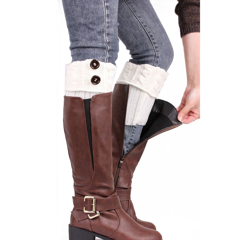 2pcs Leg Warmers Women Knitting Socks Leg Warmers Boot Cover Keep Warm Socks (White) - Image 5