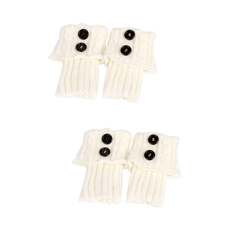 2pcs Leg Warmers Women Knitting Socks Leg Warmers Boot Cover Keep Warm Socks (White) - Image 1