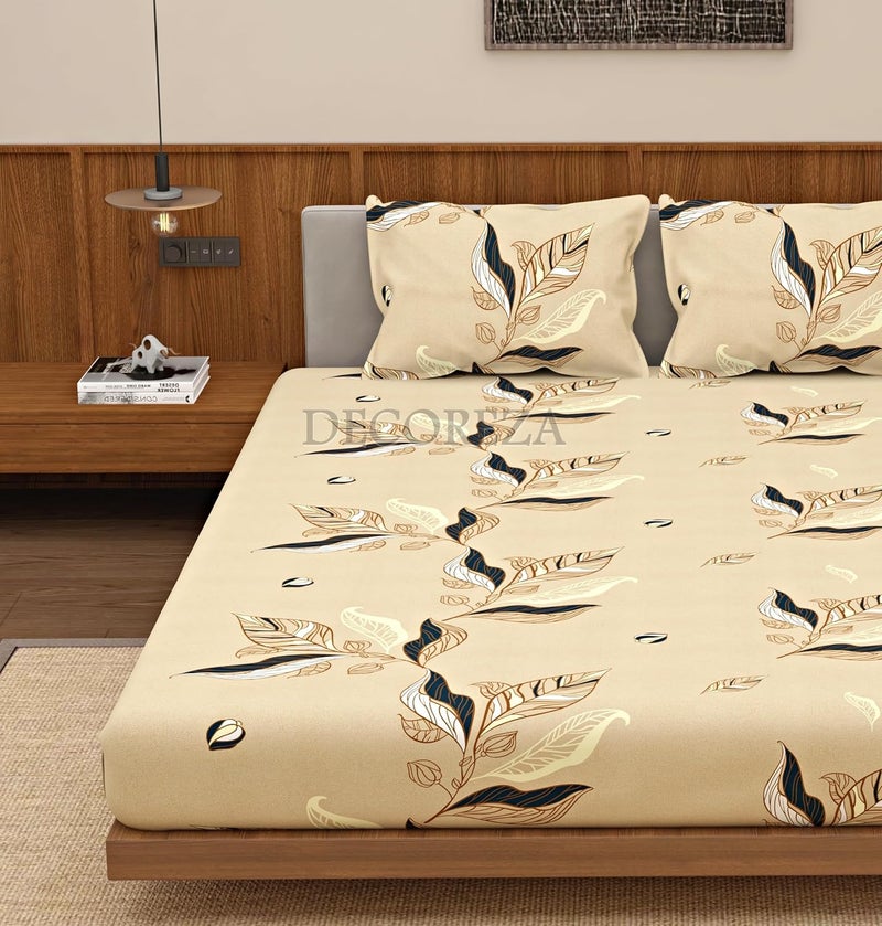 DECOREZA 350 TC Queen Size Elastic Fitted Bedsheet with Deep Pocket Cotton Feel Bed Sheet for Double Bed, Soft, Breathable & Wrinkle-Resistant, Includes 2 Pillow Covers, Size - 60"x78" Ochre Yellow - Image 4