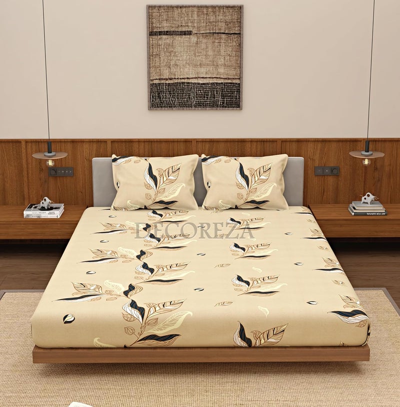DECOREZA 350 TC Queen Size Elastic Fitted Bedsheet with Deep Pocket Cotton Feel Bed Sheet for Double Bed, Soft, Breathable & Wrinkle-Resistant, Includes 2 Pillow Covers, Size - 60"x78" Ochre Yellow - Image 2