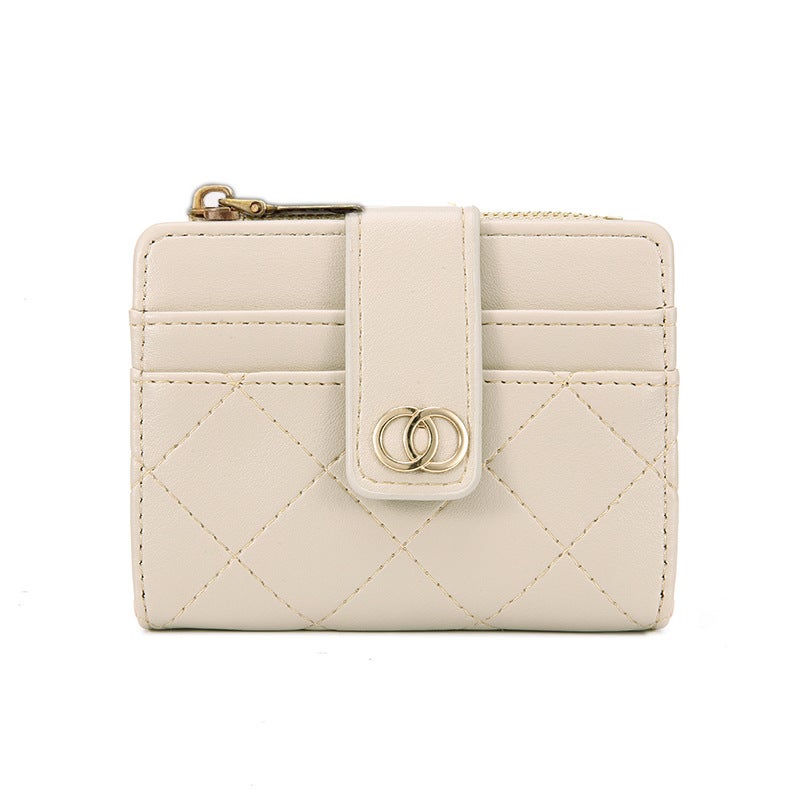 New Womens Wallet Short Solid Color Card Bag 2023 Summer Womens High Sense Zipper Coin Purse Wholesale rice white