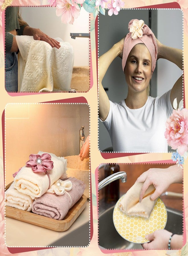 Tegeme 3 Pcs Decorative Pink Mauve Hand Towels with Flower Hairband 13 x 29'' Pink Coquette Floral Towels for Bathroom Cotton Absorbent Bath Decor for Xmas Gift Yoga Spa - Image 4