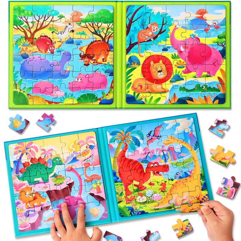Hieoby Magnetic Puzzles for Kids Ages 35 TwoBook Set Dinosaur Animal Jigsaw Puzzle Magnet Books Travel Games Montessori Preschool Learning Activities Toddler Toys for 3 4 5 6 Year Old Boys Girls - Image 2