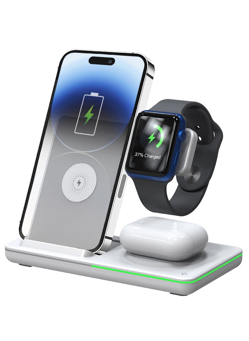 AMROAH 3 in 1 Wireless Charging Station, Fast Wireless Charger Stand for Fast Charge, Wireless Charger for Travel Phone Apple iPhone 16 15 14 13 12 11 X Pro Max iWatch 8 7 6 5 4 Samsug Galaxy S  - Image 1