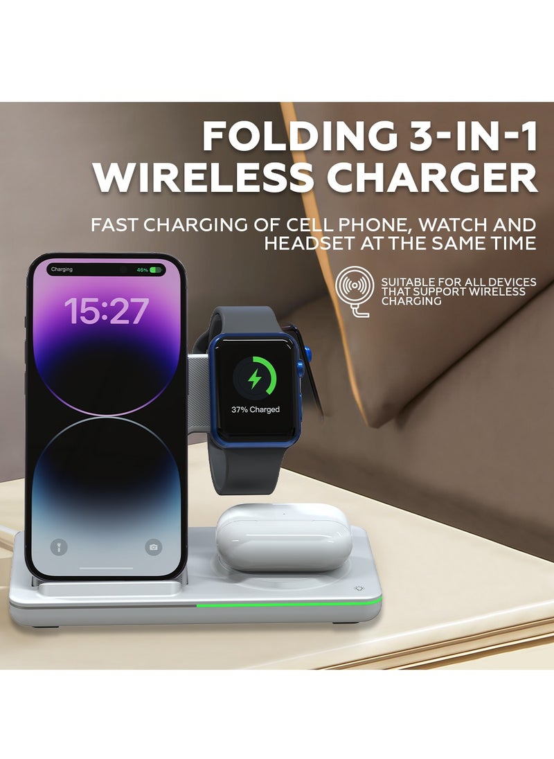 AMROAH 3 in 1 Wireless Charging Station, Fast Wireless Charger Stand for Fast Charge, Wireless Charger for Travel Phone Apple iPhone 16 15 14 13 12 11 X Pro Max iWatch 8 7 6 5 4 Samsug Galaxy S  - Image 2