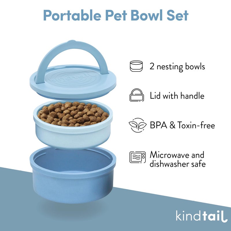 KindTail Dog Travel Bowls - Set of 2 Portable Pet Food & Water Dishes with Lid & Handle - Each Nesting Container Includes a Non-Slip Silicone Base - Microwave & Dishwasher Safe - BPA & Toxin-Free - Image 2