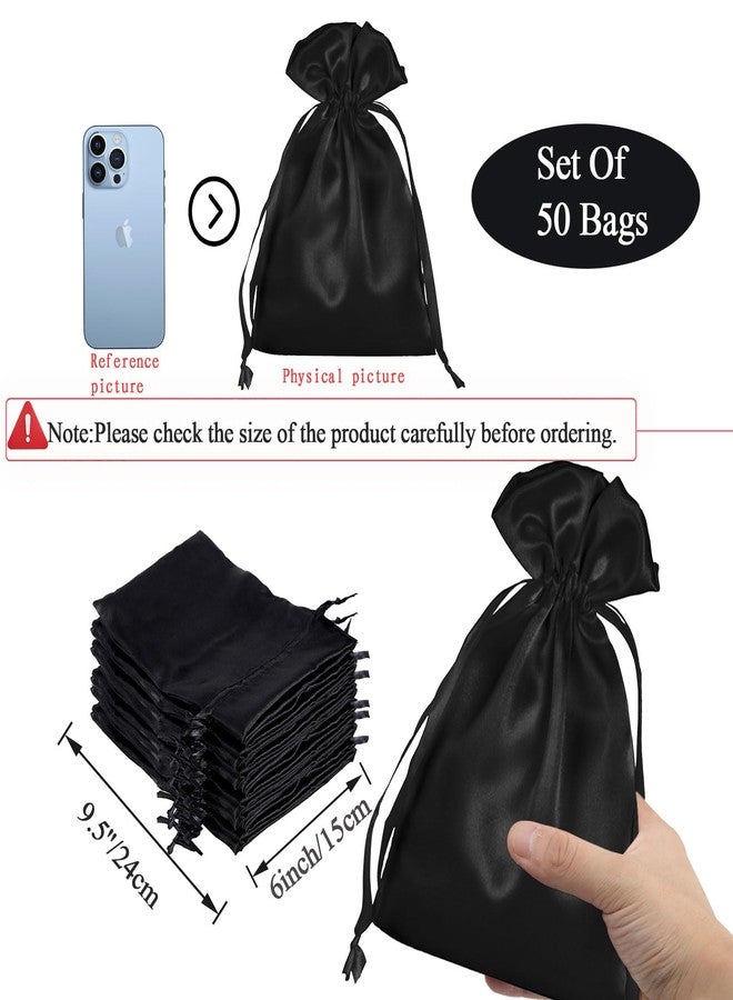 AKLVBL 50 Pack 6x9.5 Black Satin Bags Small Gift Bags, Jewelry Drawstring Pouch, Wedding Favor Bags, Baby Shower Bags, Party Favor Bags,Satin Gift Bags - Image 2
