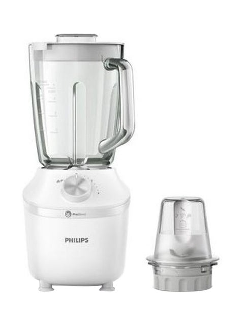 خلاط بوعاء زجاجي - سرعتان + نبض، يأتي مع مفرمة، 2 L 600 W HR2291/20 أبيض