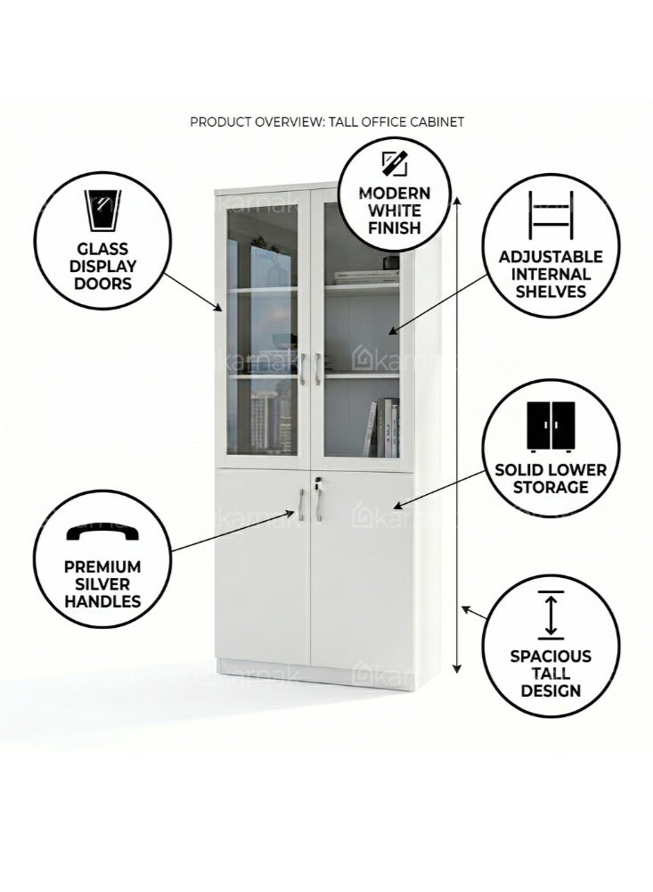 KARNAK Homezia 2-Door Glass Wooden High Cabinet by Karnak Home, Office Storage Cabinet with Glass Doors, White - Image 2