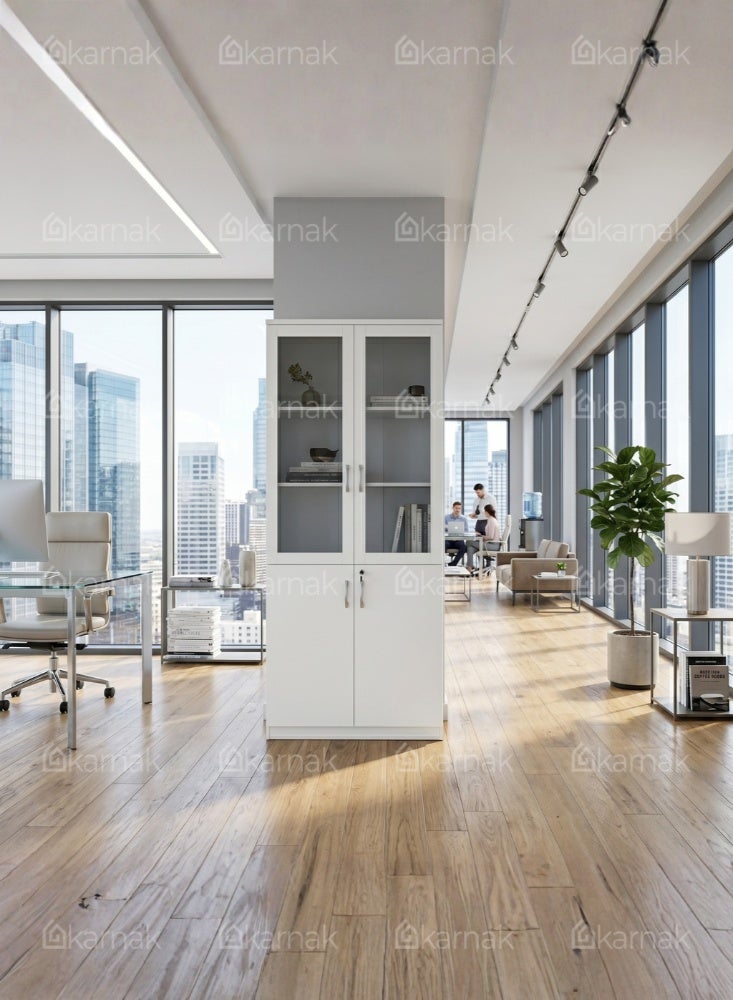 KARNAK Homezia 2-Door Glass Wooden High Cabinet by Karnak Home, Office Storage Cabinet with Glass Doors, White - Image 5