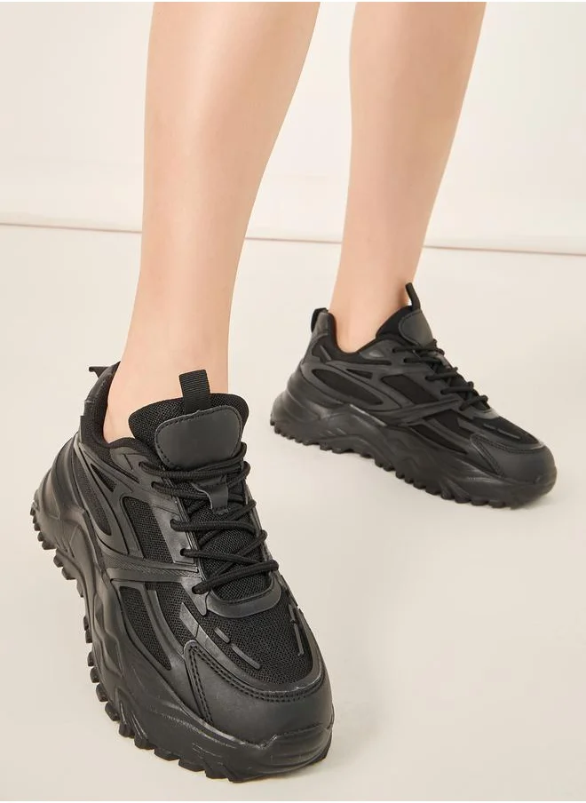 Styli Textured Lace-Up Chunky Sneakers