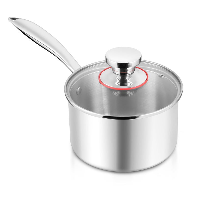 Efar 3Quart Saucepan TriPly Stainless Steel Sauce Pan with Glass Lid Small Cooking Induction Pot Compatible with All Cooktops Non Toxic Oven Dishwasher Safe