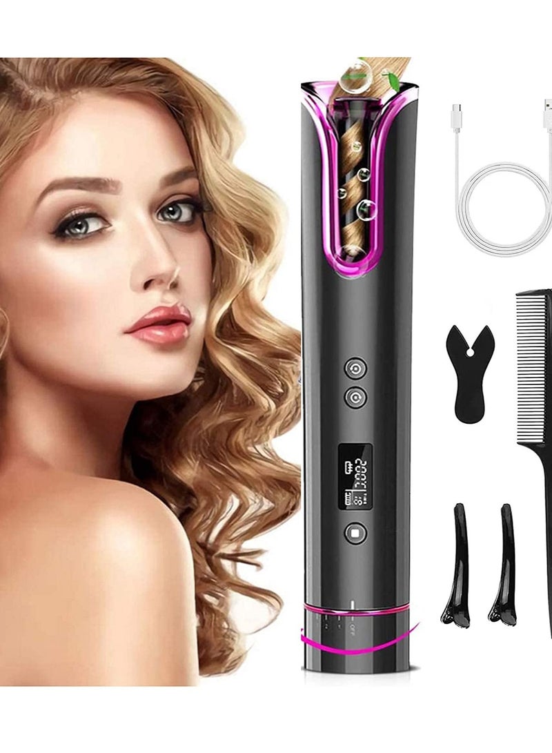جينيكست جهاز تجعيد الشعر اللاسلكي - مكواة تجعيد تلقائية مع شاشة عرض ومؤقت لدرجة حرارة LCD ، مكواة تجعيد شعر USB قابلة لإعادة الشحن - Image 1