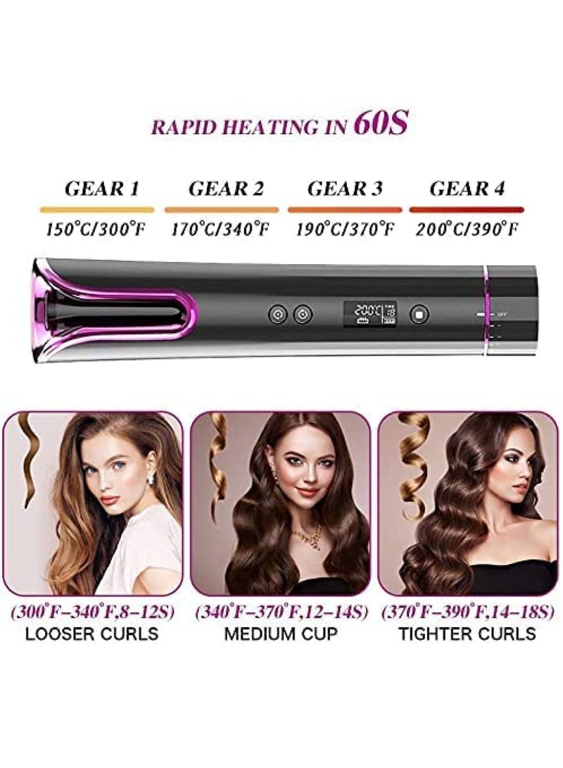 جينيكست جهاز تجعيد الشعر اللاسلكي - مكواة تجعيد تلقائية مع شاشة عرض ومؤقت لدرجة حرارة LCD ، مكواة تجعيد شعر USB قابلة لإعادة الشحن - Image 3