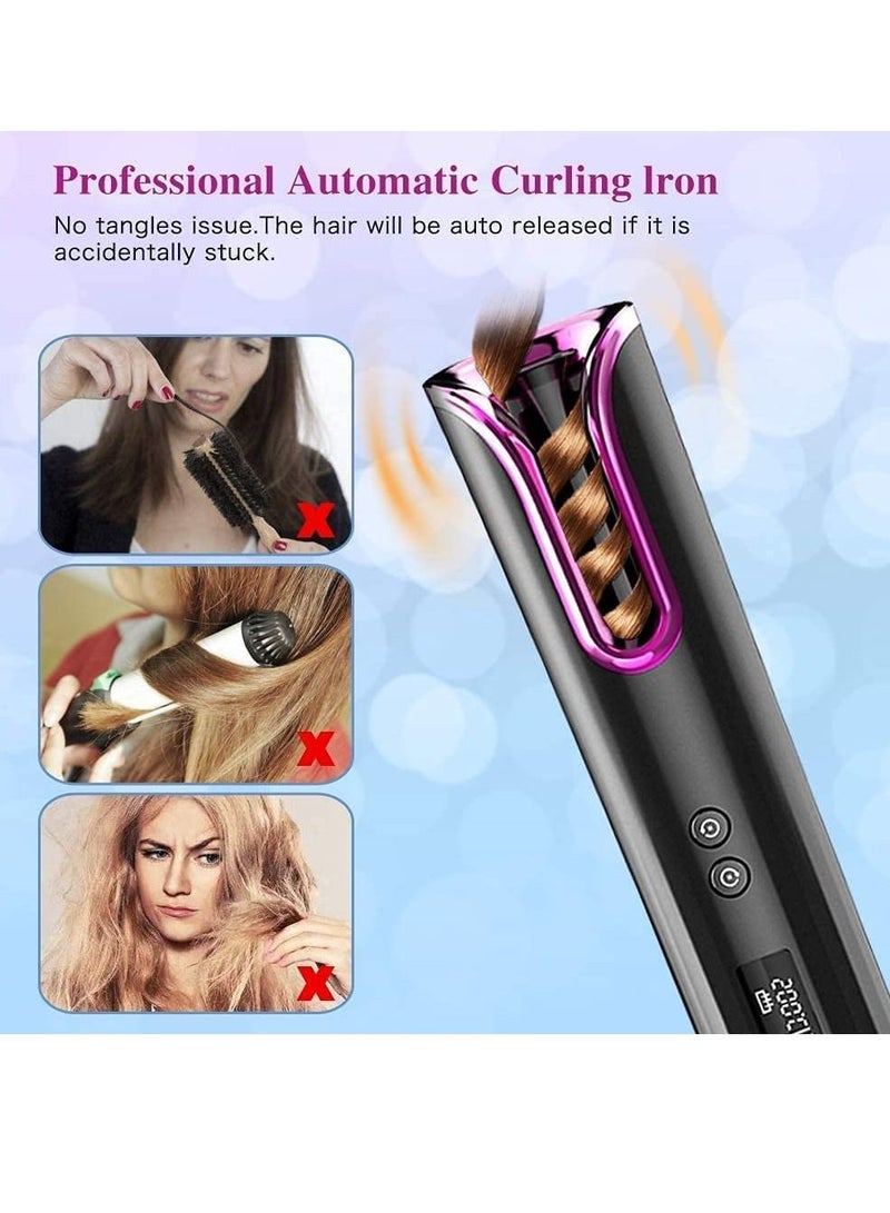 جينيكست جهاز تجعيد الشعر اللاسلكي - مكواة تجعيد تلقائية مع شاشة عرض ومؤقت لدرجة حرارة LCD ، مكواة تجعيد شعر USB قابلة لإعادة الشحن - Image 2