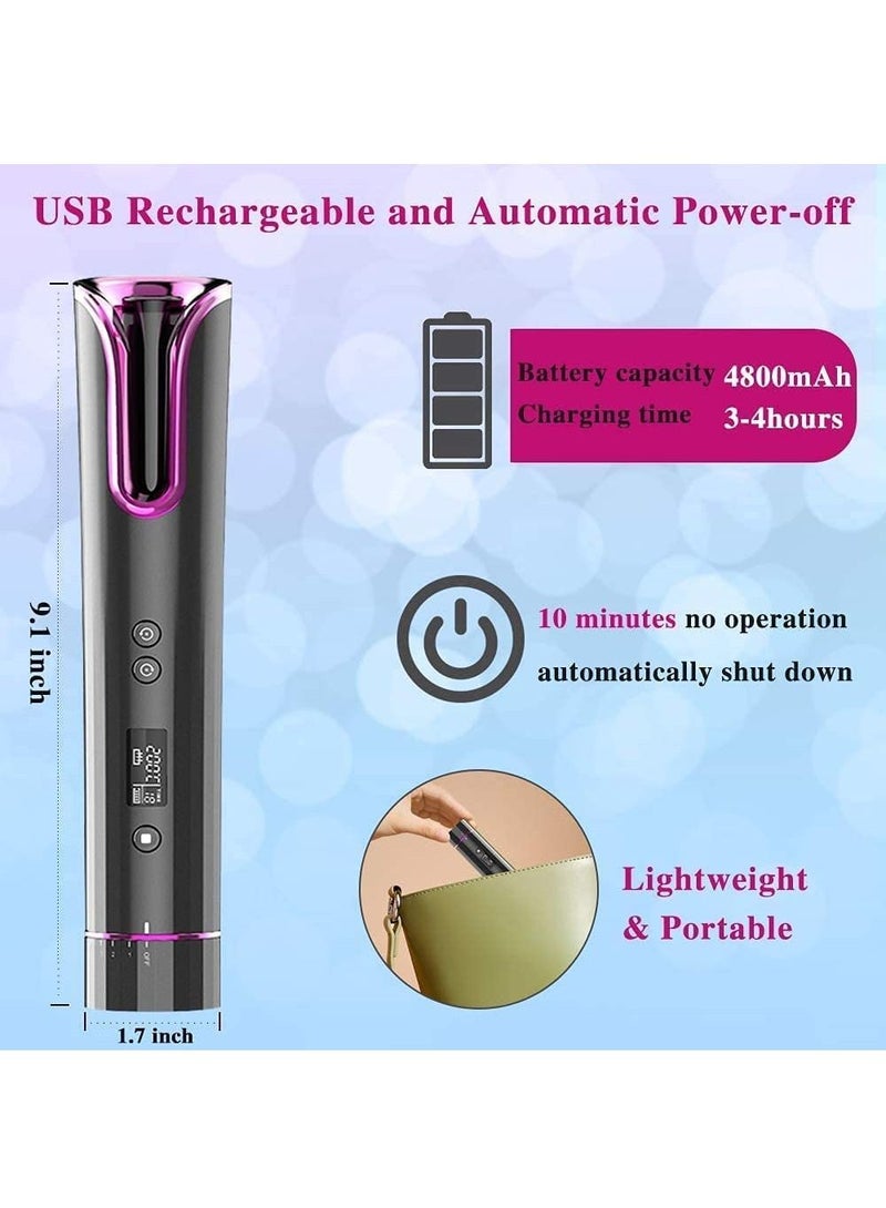 جينيكست جهاز تجعيد الشعر اللاسلكي - مكواة تجعيد تلقائية مع شاشة عرض ومؤقت لدرجة حرارة LCD ، مكواة تجعيد شعر USB قابلة لإعادة الشحن - Image 4