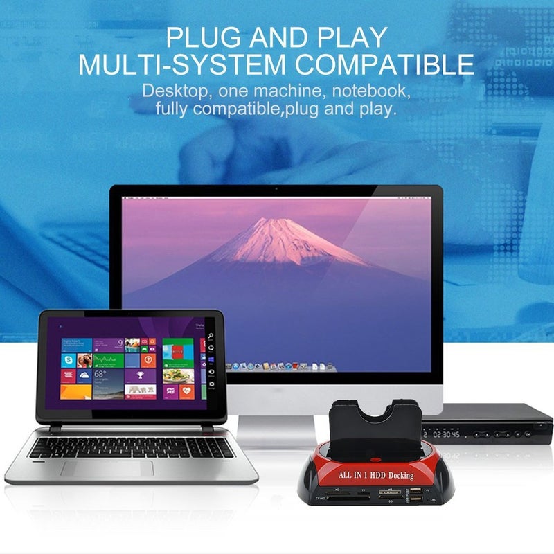 Microware محطة توصيل الأقراص الصلبة - فتحتان USB 2.0 إلى IDE SATA 2.5" 3.5" مع قارئ بطاقات SATA I II III (لا يدعم WD IED) - Image 2