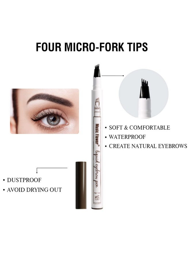 Music Flower Eyebrow Pencil Liquid Eyebrow Pen Waterproof Brow Pen With Microfork Tip Smudgeproof Long Lasting Fine Sketch Microblading Pen Chestnut  - Image 2