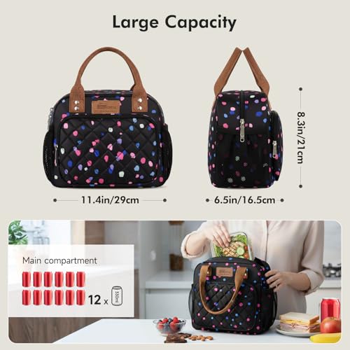 HOMESPON Lunch Bag for Woman Man Adults with Front Pocket Insulated Lunch Tote Lunch Box Container for Work Picnic or TravelMulti Dots - Image 3