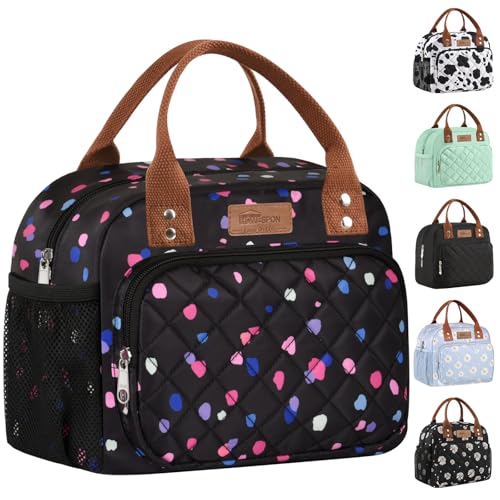HOMESPON Lunch Bag for Woman Man Adults with Front Pocket Insulated Lunch Tote Lunch Box Container for Work Picnic or TravelMulti Dots - Image 1