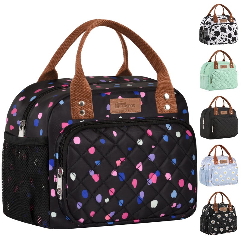 HOMESPON Lunch Bag for Woman Man Adults with Front Pocket Insulated Lunch Tote Lunch Box Container for Work Picnic or TravelMulti Dots - Image 2