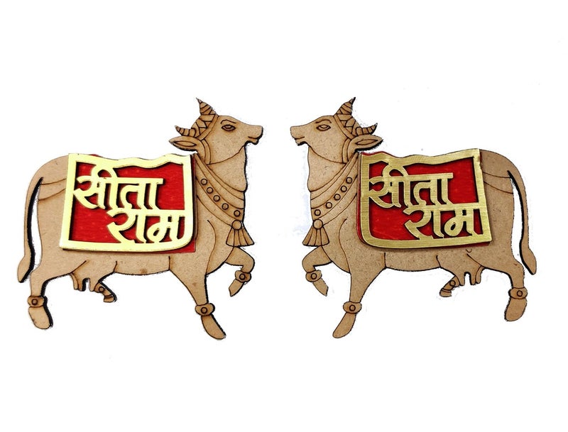 BITONA BITONA Puja Sohn Soon Puja Ram Ram Cow Wooden Tags Door Sticker Tags 3 Pairs self Stick6 Piece for Festival Specially Rakhi Diwali 6 pc - Image 2