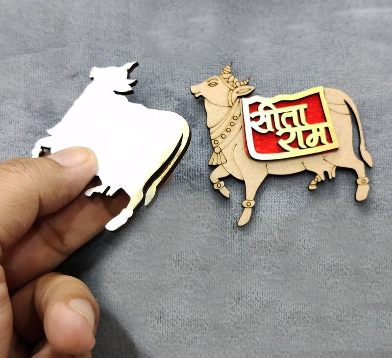 BITONA BITONA Puja Sohn Soon Puja Ram Ram Cow Wooden Tags Door Sticker Tags 3 Pairs self Stick6 Piece for Festival Specially Rakhi Diwali 6 pc - Image 4