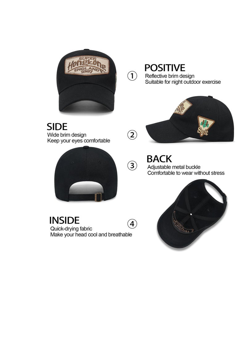 KASTWAVE Unisex Vintage Baseball Cap, Trucker Hat, Cotton Embroidered Snapback Sports Cap, Casual Anti UV Sun Hat, Baseball Caps Men, Black - Image 4