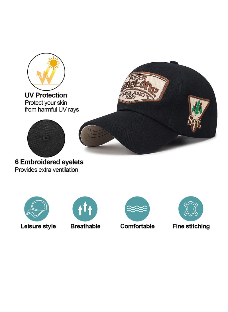 KASTWAVE Unisex Vintage Baseball Cap, Trucker Hat, Cotton Embroidered Snapback Sports Cap, Casual Anti UV Sun Hat, Baseball Caps Men, Black - Image 2