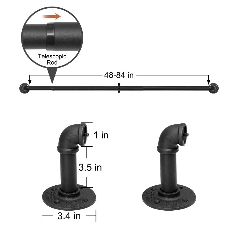 Refrze Blackout Curtain Rods For Windows 48 To 84 Inch  Industrial Curtain Rods  Wrap Around Curtain Rods For Bedroom 1 Inch Heavy Duty Outdoor Curtain Rods For Patio  48-84""  Black - Image 4