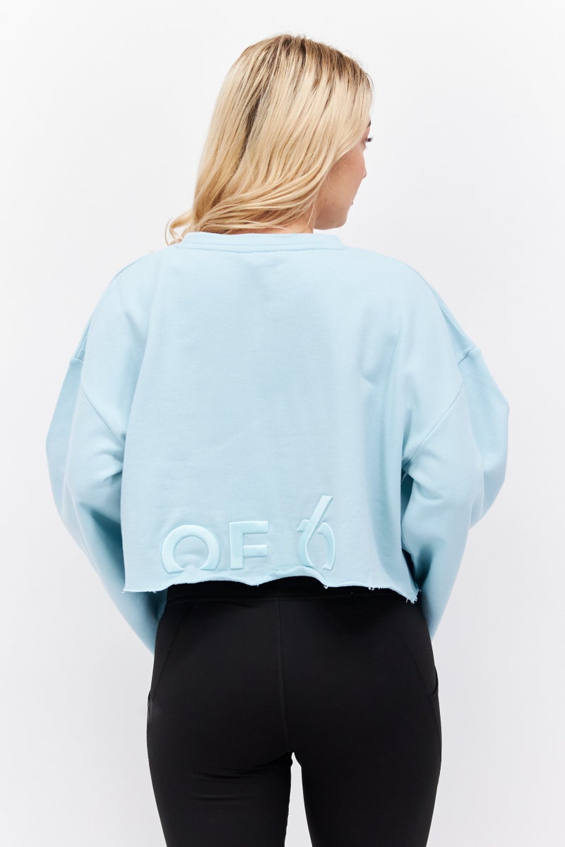 TRIBE OF 6 Women Crew Neck Long Sleeves Embroidered Logo Top, Turquoise - Image 4