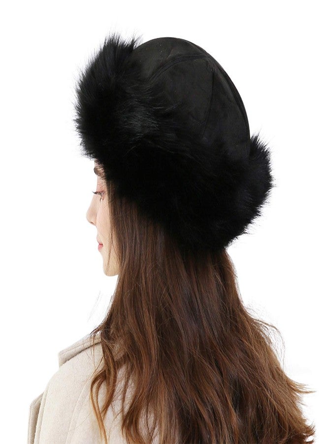 MioCloth Faux Fur Trimmed Beanie Hat Winter Warm Soft Classy Russian Hat for Women Girl Black - Image 1