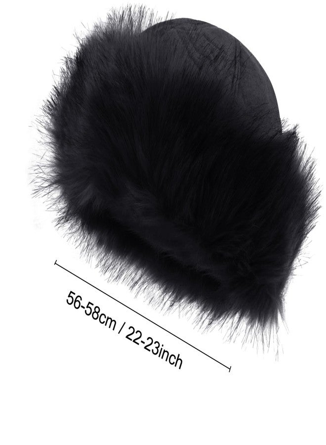 MioCloth Faux Fur Trimmed Beanie Hat Winter Warm Soft Classy Russian Hat for Women Girl Black - Image 3