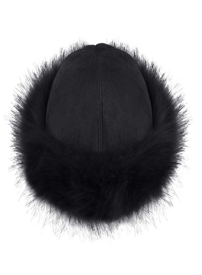 MioCloth Faux Fur Trimmed Beanie Hat Winter Warm Soft Classy Russian Hat for Women Girl Black - Image 4