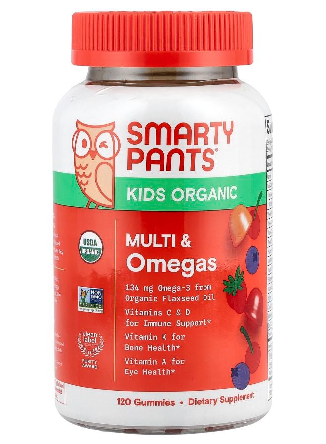 SmartyPants Kids Organic Multi & Omegas Gummies Mixed Berry and Cherry 120 Gummies
