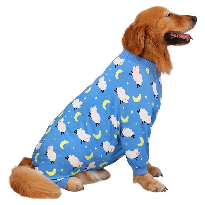 HDE Dog Pajamas One Piece Jammies Jumpsuit Pet Clothes Outfit Stretchy Lightweight Comfy Shirt Pjs for M-3XL Dogs Counting Sheep - 2XL - Image 1