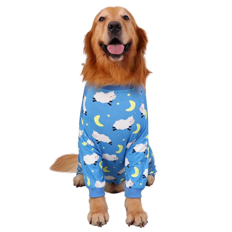 HDE Dog Pajamas One Piece Jammies Jumpsuit Pet Clothes Outfit Stretchy Lightweight Comfy Shirt Pjs for M-3XL Dogs Counting Sheep - 2XL - Image 2