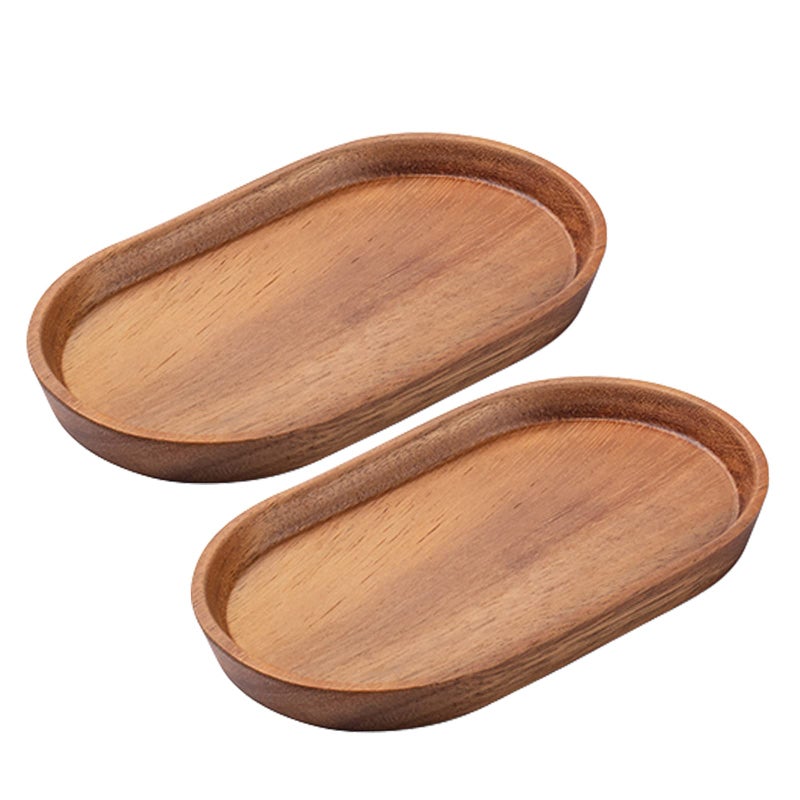 Vandroop Mini Serving Trays for Parties Small Tray for TeaCoffee Oval Wooden Plates for Serving Food Decorative Tray for AppetizerVegetables Tray for Bathroom 7846 Acacia Set of 2