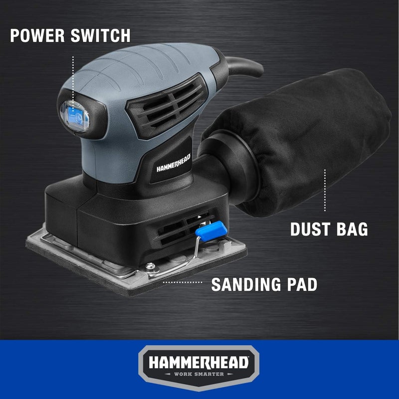 HAMMERHEAD 2.0-Amp 1/4 Sheet Palm Sander with 12pcs Sandpaper– HAPS020 - Image 3
