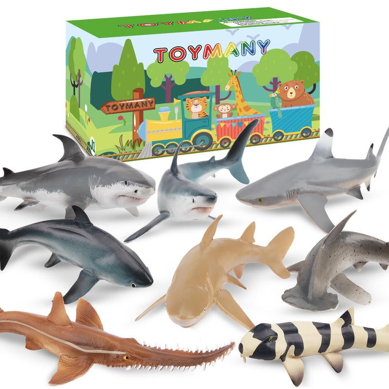 Toymany 8PCS Shark Toys Figurines Realistic Sea Creatures Shark Toy for Kids 35 612 Ocean Sea Animal for Boy Girl Baby Shark Cake Topper Educational Figures 5 3IN - Image 2