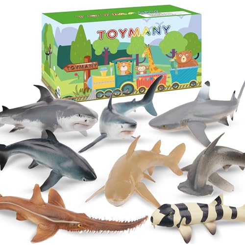 Toymany 8PCS Shark Toys Figurines Realistic Sea Creatures Shark Toy for Kids 35 612 Ocean Sea Animal for Boy Girl Baby Shark Cake Topper Educational Figures 5 3IN - Image 1