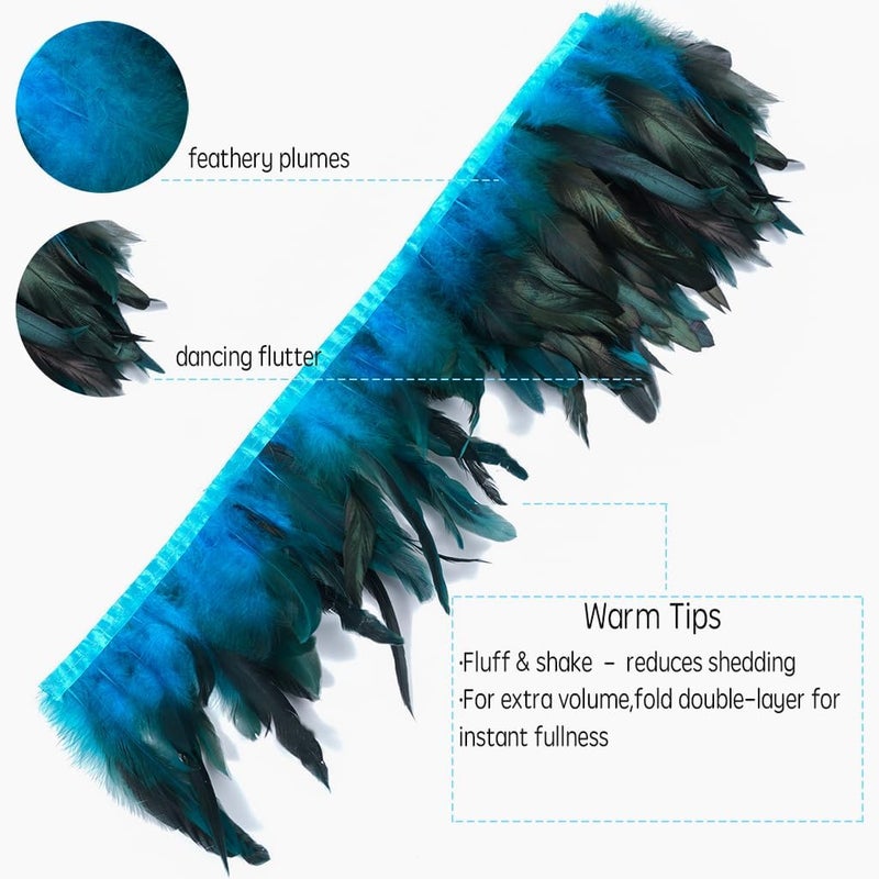 Shekyeon 2yards Rooster Feather Fringe Trim for Costume Decoration (Turquoise) - Image 3