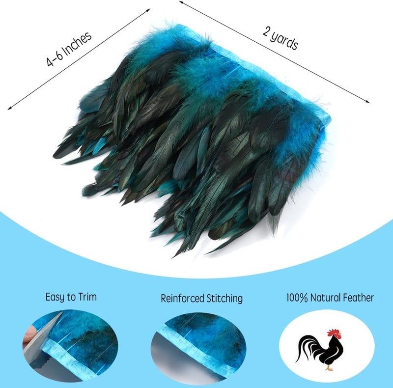 Shekyeon 2yards Rooster Feather Fringe Trim for Costume Decoration (Turquoise) - Image 2