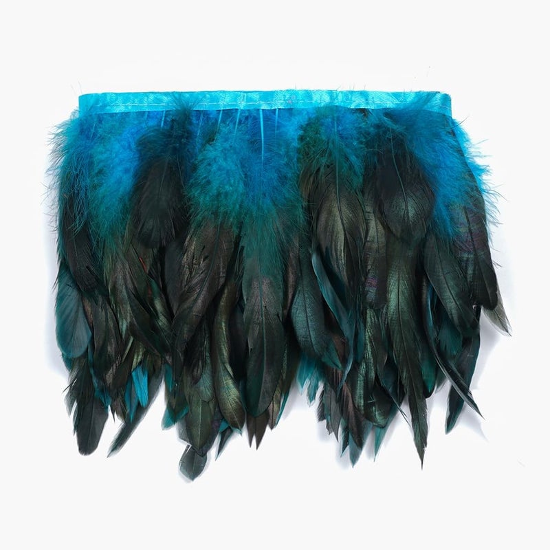 Shekyeon 2yards Rooster Feather Fringe Trim for Costume Decoration (Turquoise) - Image 1