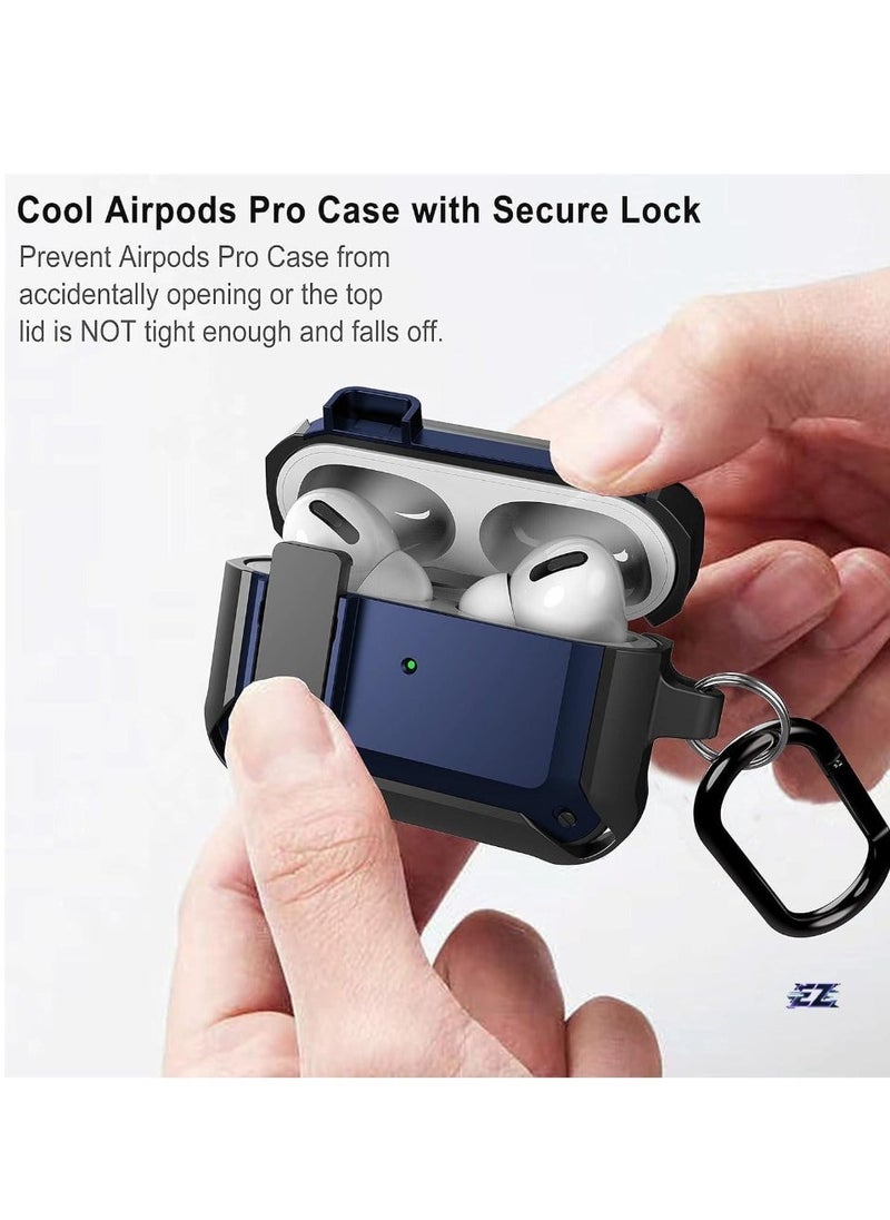 ELTRAZONE Upgraded [Secure Lock] Armor AirPods Pro Case – Shockproof Protective Cover with Secure Lock, Cool Black/Blue Design, Durable for Apple AirPods Pro, Drop-Proof, Shock-Resistant Case for Men & Women - Image 2