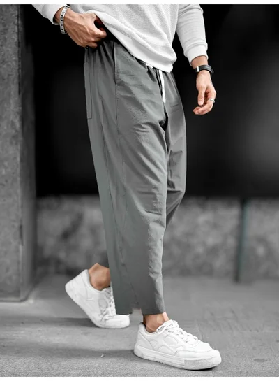 Maniac Maniac Mens Solid Grey Nylon Terry fabric Carrot fit Trackpant